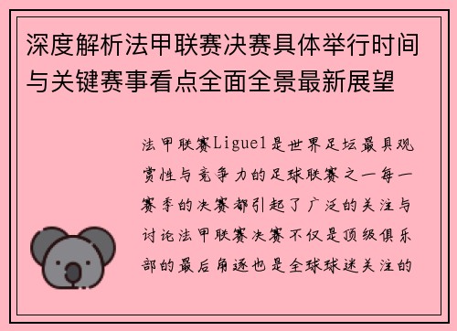 深度解析法甲联赛决赛具体举行时间与关键赛事看点全面全景最新展望 深度解析法甲联赛决赛具体举行时间与关键赛事看点全面全景最新展望